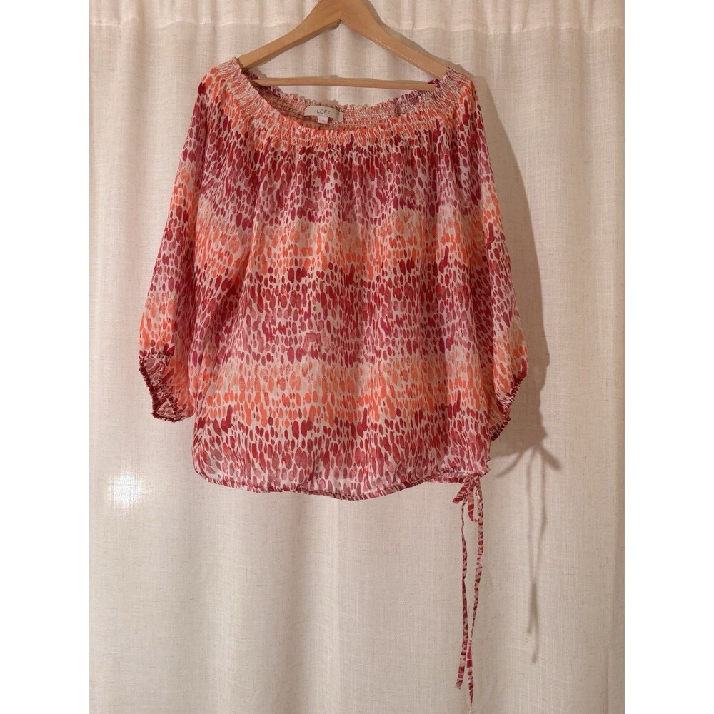 LOFT Boho Airy Flowy Off-the-Shoulder Woven Blouse 3/4 Sleeve, Size L